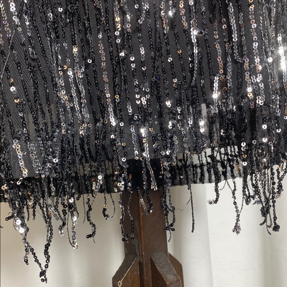 ZARA NWT WOMAN FRINGED SEQUIN MINI SHIFT DRESS BLACK - Picture 9 of 14